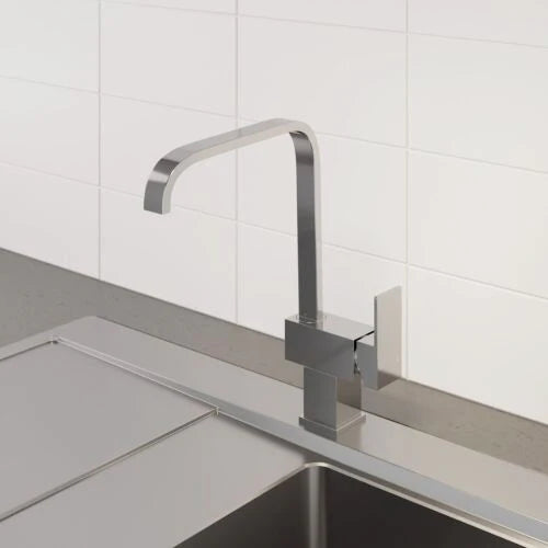 Modern Mono Kitchen Mixer Tap Chrome Square Single Lever Swivel Waterfall Spout