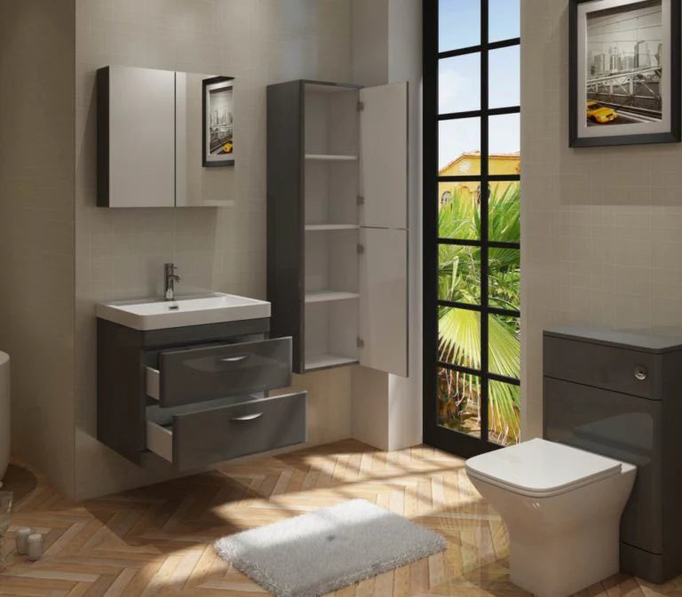 Apollo 700 Wall hung Unit and Ceramic Basin Grey Gloss