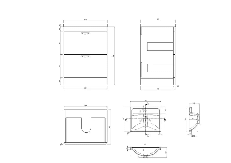 Apollo 700 Wall hung Unit and Ceramic Basin Grey Gloss