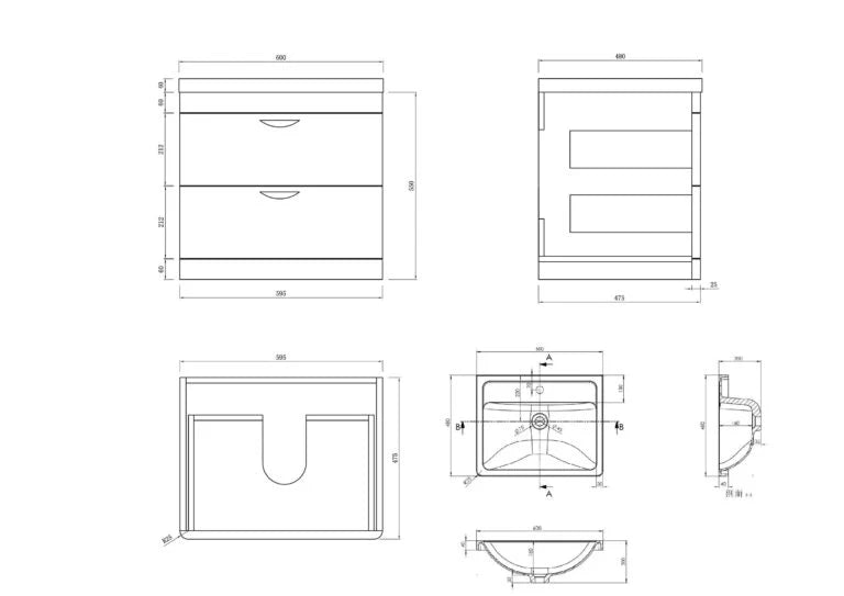 Apollo 600 Wall Hung Unit and ceramic Basin White