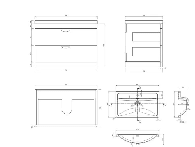 Apollo 800 FS Unit And Polymarble Basin White