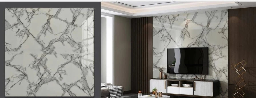 White Marble Dark Carrar Effect Shower Panel