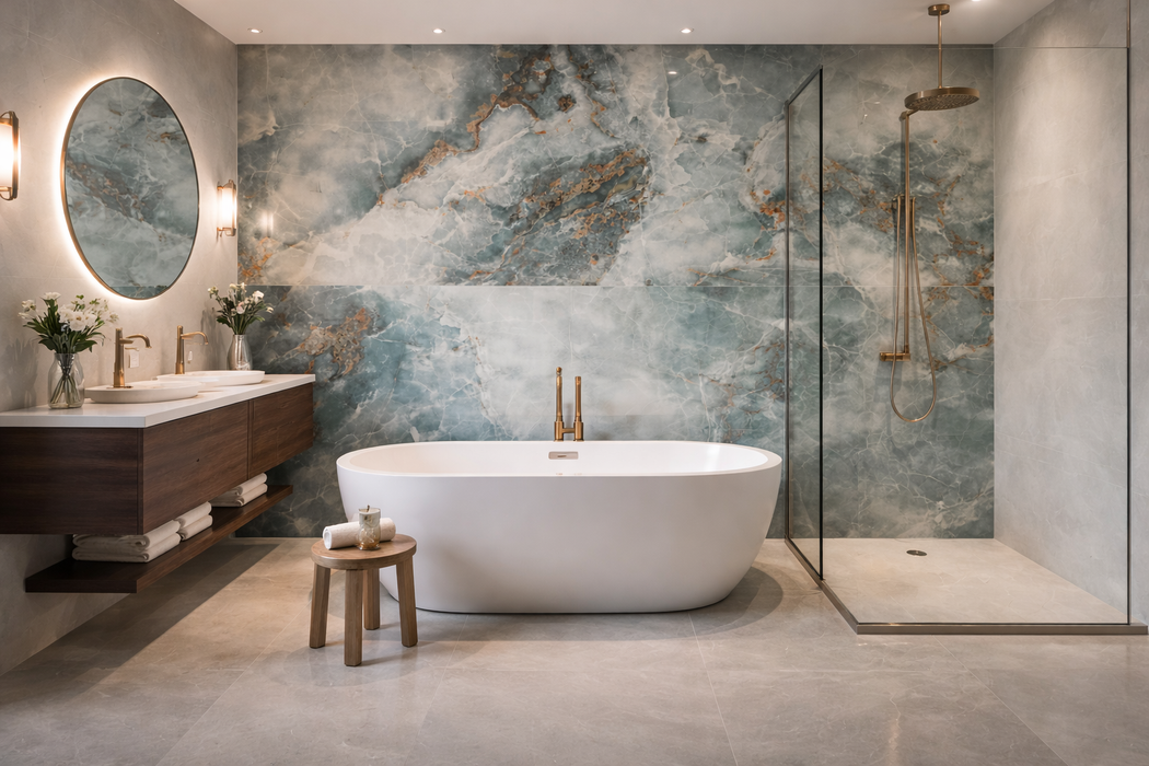 Green Glossy Polished Porcelain Lyra Tile 60cmx120cm