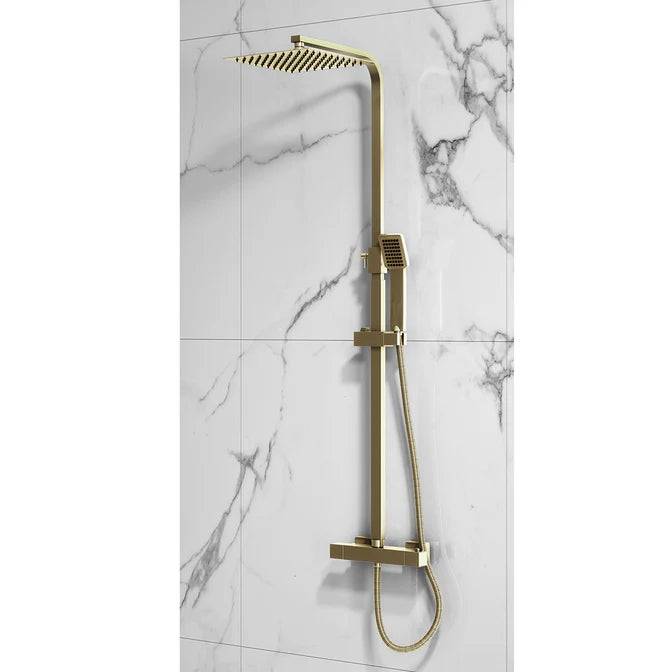 Brushed Brass Square Rigid Riser Shower