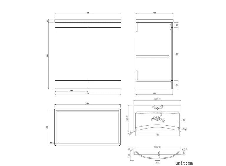 Orion 800 Light Grey Floor Standing 2 door unit and basin