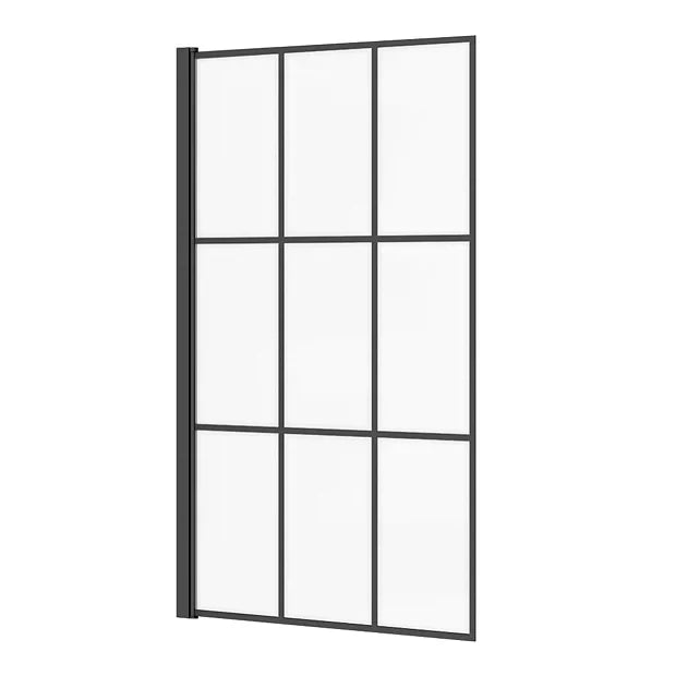 Matt Black Grid Hinged Bath Screen (800 x 1400mm)