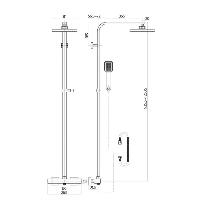 Lunar Black Square Rigid Riser Shower