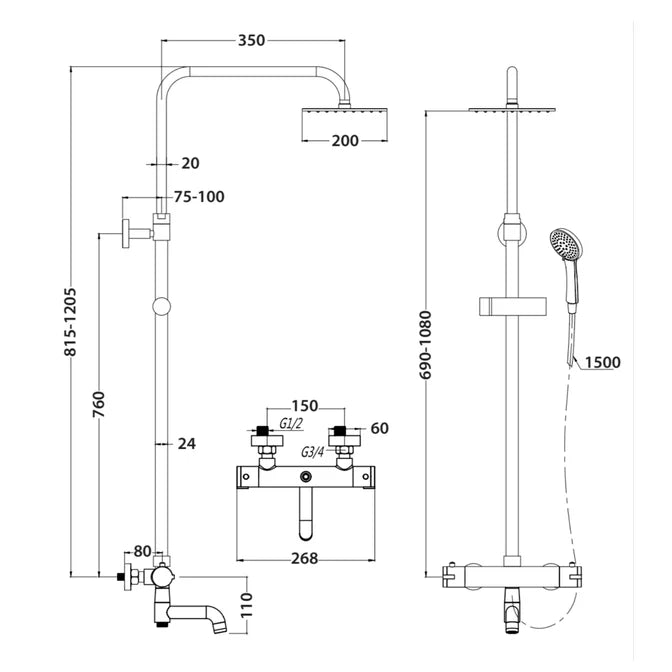 Round Rigid Riser Shower With Bath  Filler