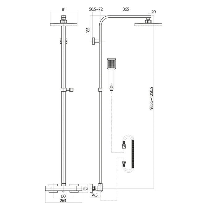 Chrome Square Rigid Riser Shower