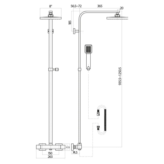Brushed Brass Square Rigid Riser Shower