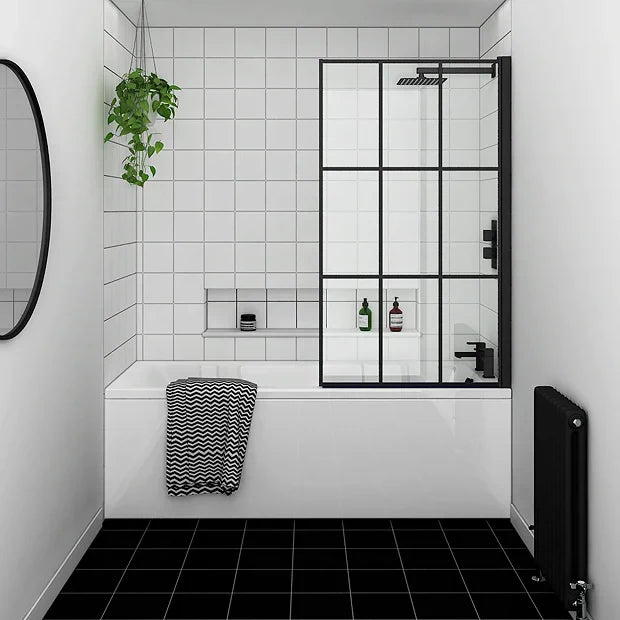 Matt Black Grid Hinged Bath Screen (800 x 1400mm)