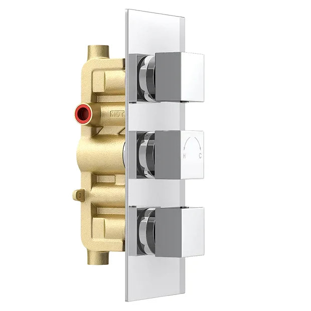 Milan Triple Square Concealed Thermostatic Shower Valve - Chrome