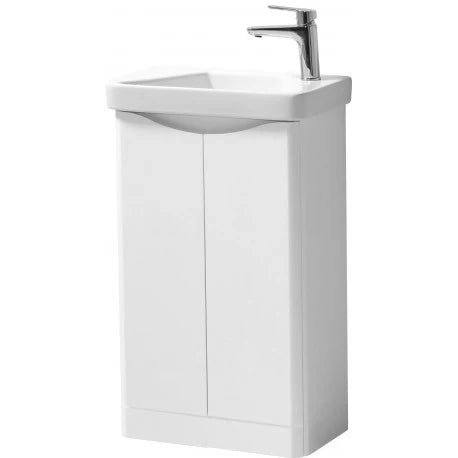 ARC WHITE 500MM FLOOR STANDING 2 DOOR BATHROOM VANITY UNIT AND BASIN