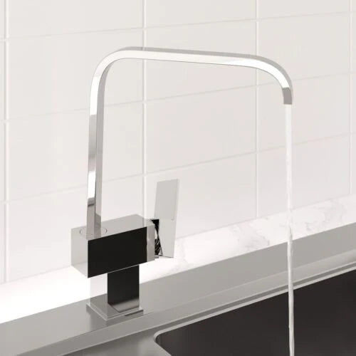 Modern Mono Kitchen Mixer Tap Chrome Square Single Lever Swivel Waterfall Spout