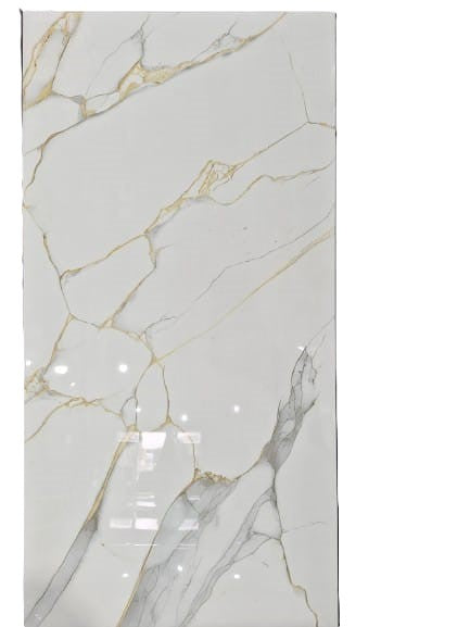 White Marble Glass Effect 600 x 1200 mm Polished Porcelain Wall & Floor Tiles